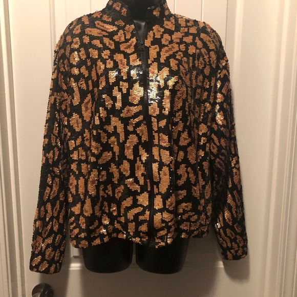 Vintage Jackets & Blazers - HP [vintage] MODI Silk/Sequin Jacket  Animal Print